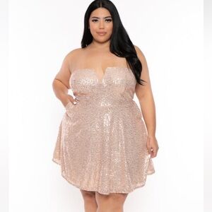 Strapless Sequin Mini Dress in Rose Gold
